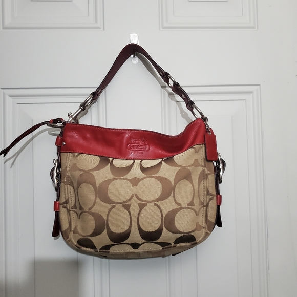 COACH F12657 Red Zoe Signature Medium Hobo Bag EUC - Picture 2 of 12